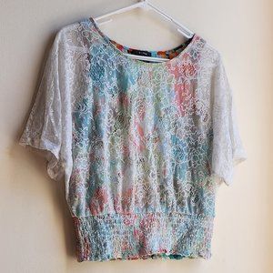 Bwear White Lace Ruched Blouse Size Medium